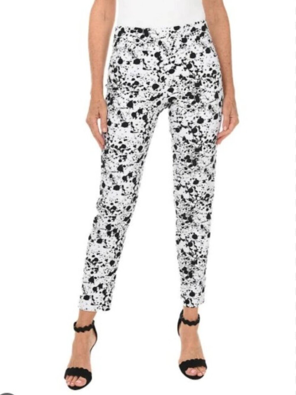 Black & White Abstract Splatter Print Ankle Pants z. L